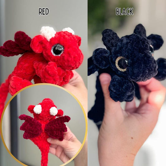 One crochet small baby dragon plushie, handmade stuffie, personalised colours, amigurumi toy made with plush chenille yarn, unstuffed body
